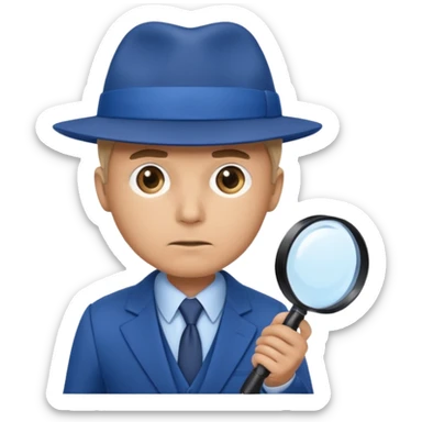 detective in blue suit and blue hat with big mangifier in his hand sticker