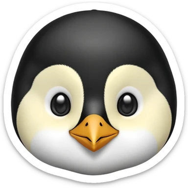 cinematic-cute-emperor-penguin-portrait-emoji,-head-tilted-playfully-and-inquisitively,-with-glossy,-pristine-plumage,-sparkling-eyes-filled-with-curiosity,-simplified-yet-irresistibly-adorable-features, black, large black eyes face, zoomed in sticker