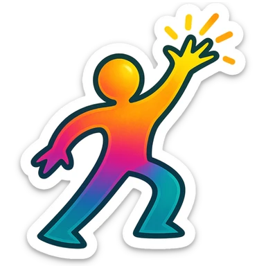 abstract glowing figure reaching upward, vibrant colors sticker