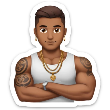 Brownskin man with muscles and arm tattoo with necklace  sticker