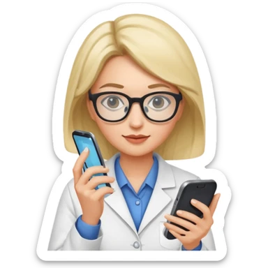 científica mujer viendo un celular sticker