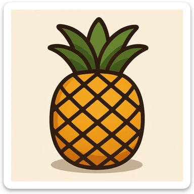 Create a pineapple emoji in a flat toon style with flat, simple shapes, soft shading, bold outlines, a friendly emoji look, and add a soft shadow under the pineapple, closely matching the reference image. sticker