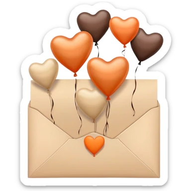dark brown love letter in pastel beige and dark orange metallic heart-shaped balloons sticker