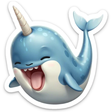 Cinematic Cute Yawning Narwhal Portrait Emoji, Head tilted slightly with a dramatic, wide-open yawn, showcasing a streamlined, mottled body with a gracefully curled ivory tusk and sleepy, half-closed eyes, Simplified yet irresistibly adorable features, highly detailed, glowing with a soft, cozy arctic glow, high shine, relaxed yet expressive, stylized with a hint of whimsical marine ease, soft glowing outline, capturing the essence of a drowsy yet affectionate narwhal that appears ready to stretch out for a nap! sticker