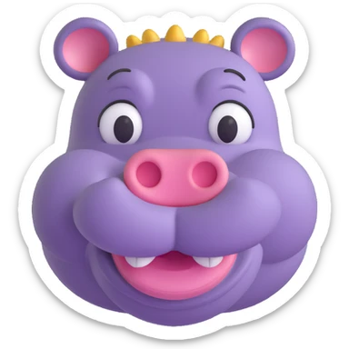 3D emoji style hippo face, smiling with small ears, playful and friendly sticker