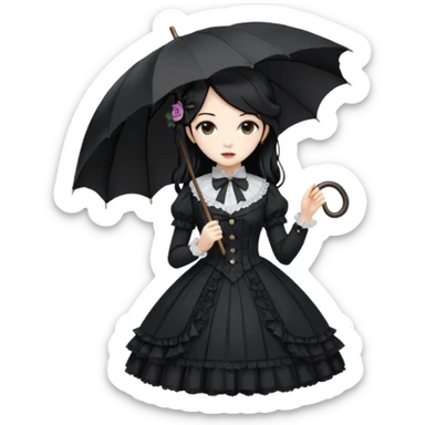 Beautiful pretty Victorian gothic Lolita lady, anime style, gorgeous hair, beautiful dress, holding umbrella sticker