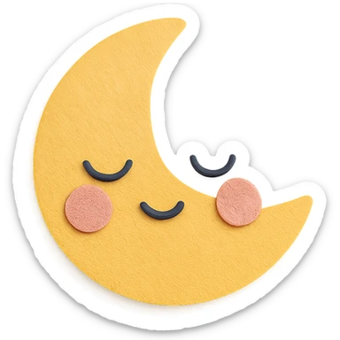kawaii sleepy yellow crescent moon, gentle smile, blushing cheeks, soft pastel colors, no limbs, full body sticker