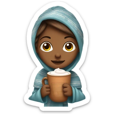 Carmel skinned girl drinking hot cocoa with a blanket around her sticker