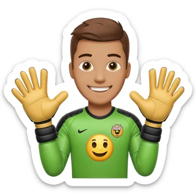 Football goalkeeper gloves with man goalkeeper and small emoji sticker
