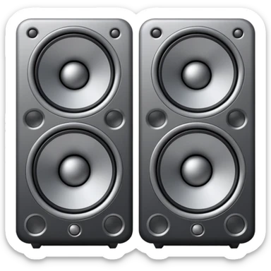 Minimal emoji icon of a modern metallic speakers, front view, detailed geometry, dark metallic body, subtle highlights, isolated sticker