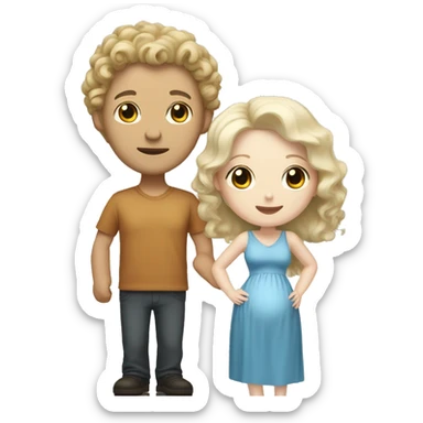 A white-skinned man with curly black hair and a white-skinned pregnant woman with shoulder-length, slightly blonde hair. sticker