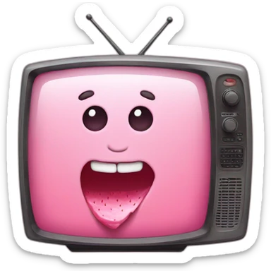 A pink TV with strawberry icecream sticker