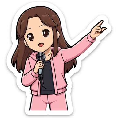 Super cool anime girl with brown hair looking gorgeous wearing pink and singing on stage  sticker