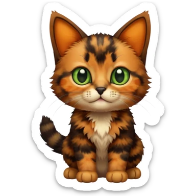 A high-resolution photo-realistic digital illustration of a brown multicoloured  tortoiseshell cat kitten, chest upward (no white) sticker