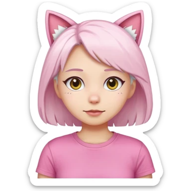 girl with white hair and cat ears wearing pink tshirt sticker