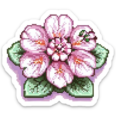 pastel sakura flower with a pearl border, pixel art style sticker