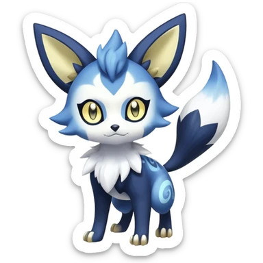 Shiny mExotic Colorfulj Excessive Mysterious Gothic Meowstic-Zorua-Poochyena-Pokémon-Fakémon-hybrid-creature (full body) with pattern-markings with golden eyes sticker