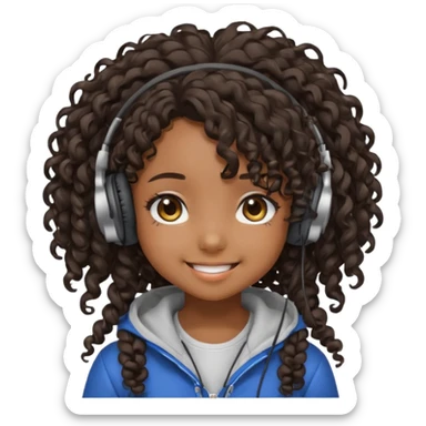 chibi anime black girl long curly hair smiling with head phones on sticker