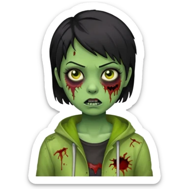 Zombie girl with black short hair in zombie green sticker