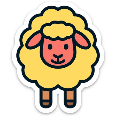 cute cartoon sheep icon, rounded shapes, friendly expression, fluffy body, modern icon style sticker