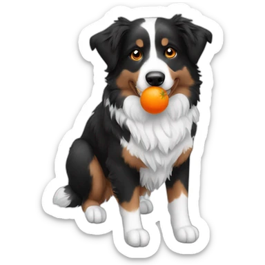 Black and white Australian shepherd with an orange carrot toy in its mouth sticker