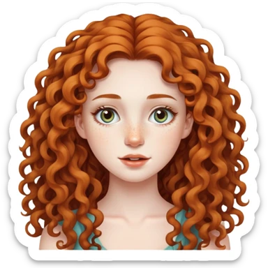 Attractive girl with extremely long curly hair and many freckles on her face sticker
