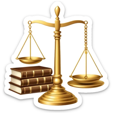 An icon featuring scales of justice, a gavel, and a legal book, symbolizing the study of law. The design includes courthouse pillars in the background, representing authority and legal systems. Transparent background highlights the principles of justice, order, and legal education. sticker