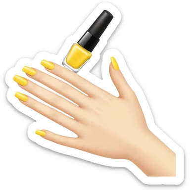Generate a high-quality illustration of a generic hand with yellow nail polish being applied, flat vector or simple cartoon style, no recognizable person, no facial features, no brand markings, simple white background, high-resolution.
 sticker