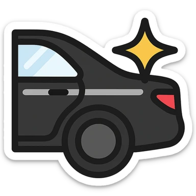small bright silver or gold star icon conveying perfection on a glossy black high-end car surface, main color glossy black, subtle reflections, emphasis on mirror-like shine, modern and clean, not overloaded sticker