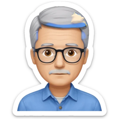 man 60 short grey hair, brown eyes small black rectangle glasses  sticker