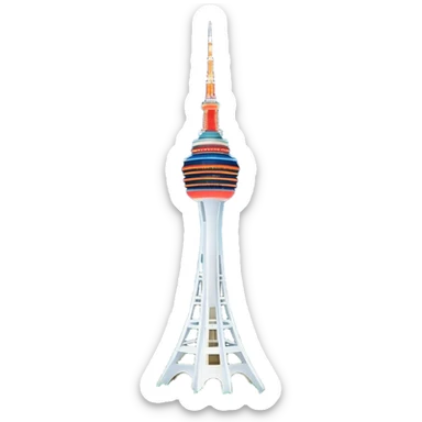 Cinematic Realistic N Seoul Tower Landmark Emoji, featuring the iconic tower perched atop Namsan Mountain, glowing against the night sky with panoramic city lights stretching beyond. sticker