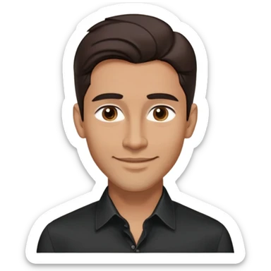 Attractive man in his 40s with youthful appearance, light brown skin, elongated face, defined jawline, handsome features, medium dark eyes, arched eyebrows, straight nose, confident smile, medium wavy dark hair, wearing a formal black button-up shirt sticker