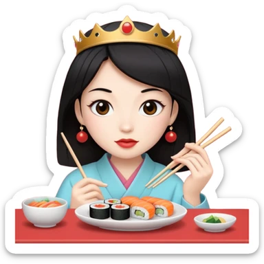 czarnowłosa ksieżniczka je sushi sticker