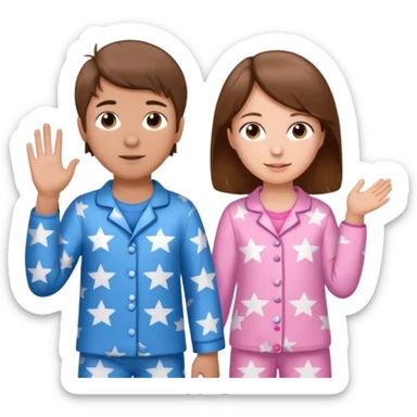 Brown haired boy with blue pajamas with stars on them and a brown haired girl with pink pajamas, and stars on them sticker