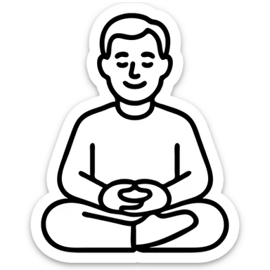 gray haired 50-year old white man peacefully meditating, smiling, back straight, legs crossed, hands in his lap, serene, calm, mindfulness, manifesting, minimal line art style sticker