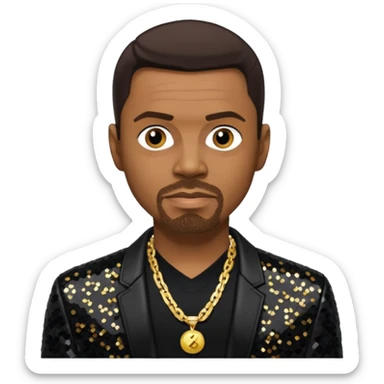 Keith Sweat (b.1961) with dark brown hair, black sequin jacket, black shirt with necklace sticker