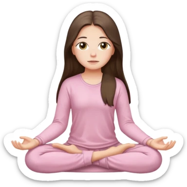 pretty white brunette teen long hair with hazel eyes in light pink meditating sticker