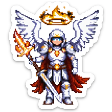Michael the archangel with wings, armor, and a flaming sword. Divine warrior angel with a halo. sticker