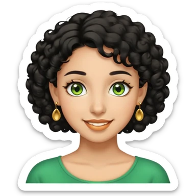 girl showing happiness, medium skin tone, short curly black hair, gold earrings, green eyes Minimal emoji showing happiness, medium skin tone, short curly black hair, gold earrings, green eyes sticker
