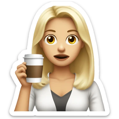 Blonde girl very annoyed rolling eyes drinking coffee sticker