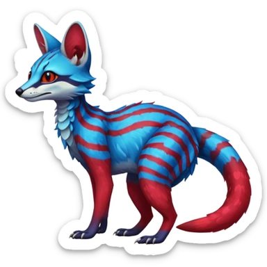 Feral Rare Fantasy vibrant dark shady shaded detailed cyan-cobalt-blue-crimson-red-gradients-colored colorful Vernid-Sergal-Genet-Trico-species by LiLaiRa, random markings, tufted tail, tufted ears, full body sticker