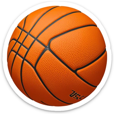 Cinematic Realistic image of a basketball rendered in vivid orange with a pebbled surface texture and crisp stitching details, set against a high-contrast backdrop that highlights its dynamic, sporty essence sticker
