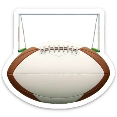 A rugby ball resting on a grassy field, with goalposts in the background. The scene captures the essence of the sport, with the field clearly marked and ready for a game, highlighting the intensity and teamwork of rugby. sticker
