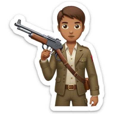 6.5 man with brown hair shooting a Tommy gun sticker