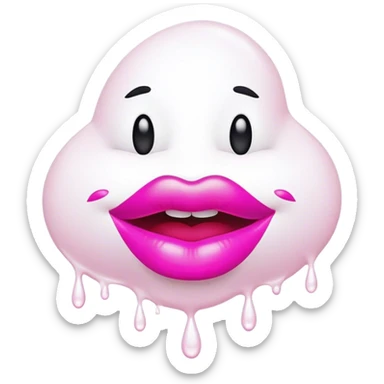 Opaque white paint drops with Floating pink glossy lips sticker