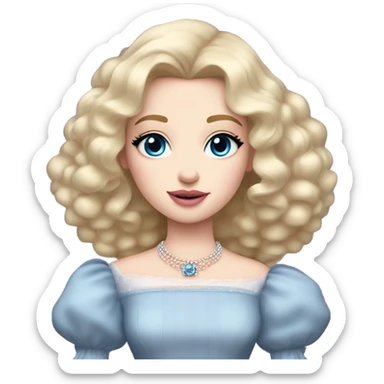 girl with blonde hair pale skin blue eyes. Pink lips blush Smokey eye (but not too much). Make her face. I want her hair fresh out of rollers.  princess dress, puffed sleeves and the choker necklace (think Versailles but not too much). sticker