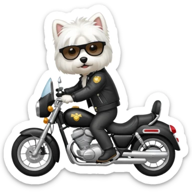 Maltese dog wearing a leather jacket and riding a motorcycle  sticker