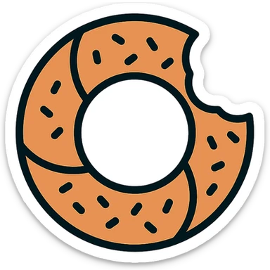 simit bread, minimal, with a bite taken out, sesame details, color outline icon style sticker