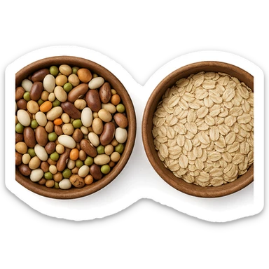 BOWL DI LEGUMI INSIEME A BOWL DI FIOCCHI DI AVENA POGGIATE,  iperrealistico 4k sticker