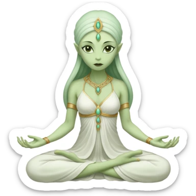 a Reptilian alien woman,in meditation, white dress like a priestess sticker